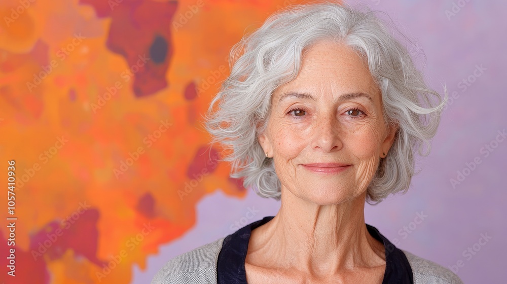 Radiant confidence a portrait of an elegant senior woman in front of a vivid abstract background highlighting grace and beauty Radiant confidence a portrait of an elegant senior woman in front of a vivid abstract background highlighting grace and beauty