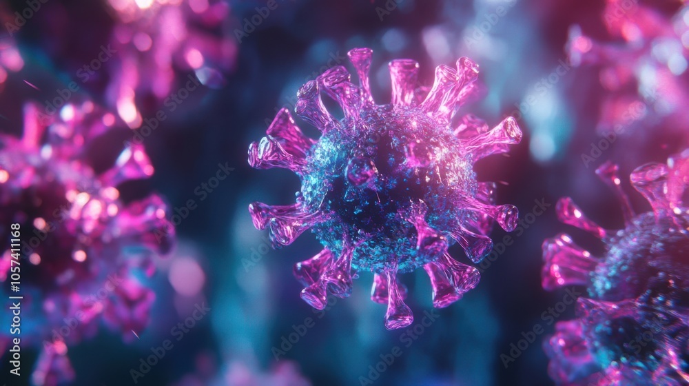 Digital art of flu virus replication, abstract and high-tech Digital art of flu virus replication, abstract and high-tech