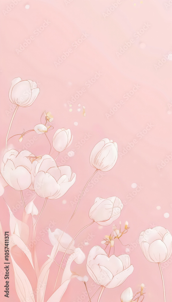 Pink and White Tulips in Pastel Fantasy with Gentle Light