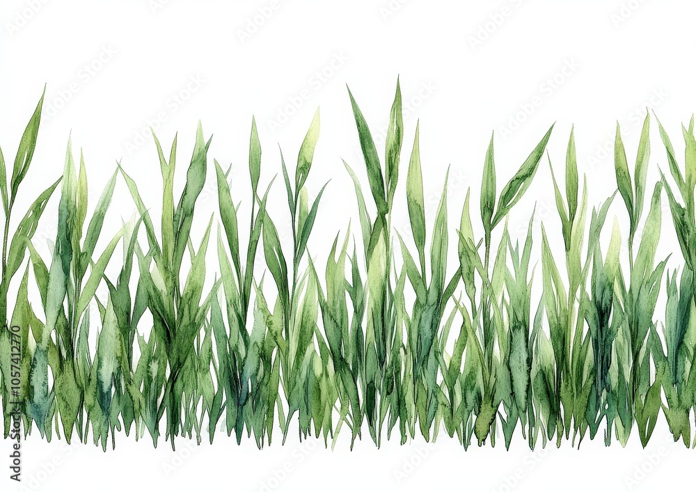 Vivid Watercolor Grass Illustration with Lush Green Leaves on White Background - Perfect for Nature Lovers, Gardening Ideas, Decorative Designs, and Spring Themes Vivid Watercolor Grass Illustration with Lush Green Leaves on White Background - Perfect for Nature Lovers, Gardening Ideas, Decorative Designs, and Spring Themes