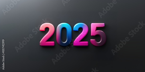 2025 Large bright pink and blue numbers on a black background. New Year, the beginning of a new chronology. Festive banner