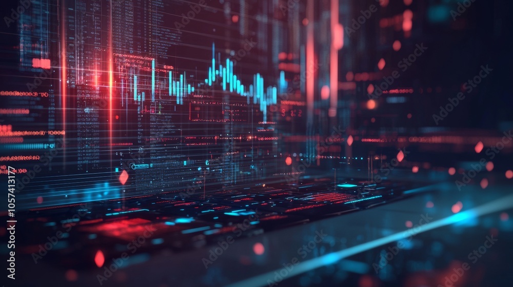 Fototapeta premium Futuristic financial data visualization with red and blue lines