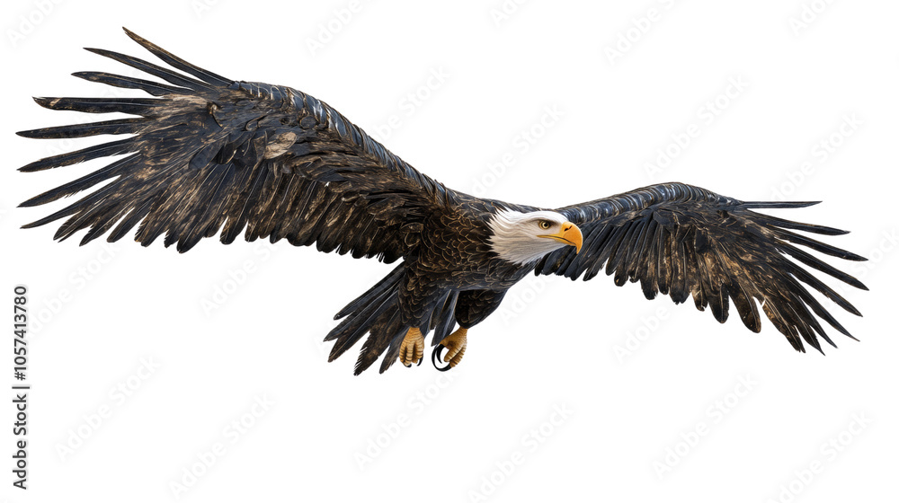 Obraz premium American bald eagle in flight isolated transparent background