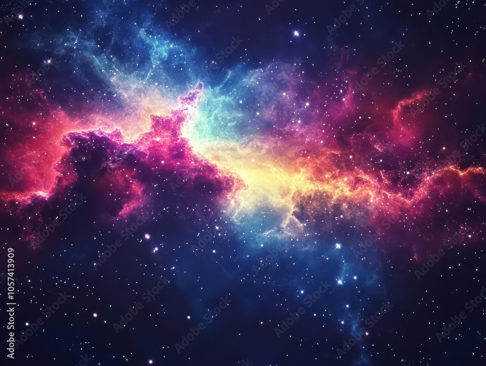 Obraz premium Vivid cosmic nebula in deep space with colorful interstellar clouds.