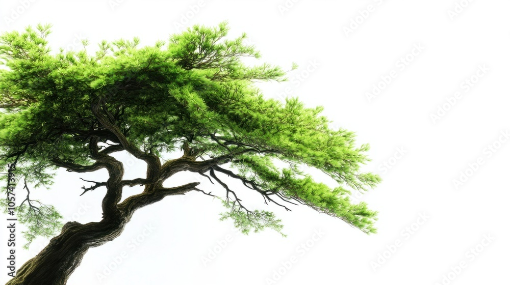 Vibrant cypress tree with layered branches, evoking a dense forest aesthetic, isolated on white background Vibrant cypress tree with layered branches, evoking a dense forest aesthetic, isolated on white background