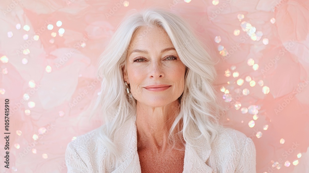 Embracing natural beauty a timeless portrait of grace and confidence in a soft pink setting for all ages