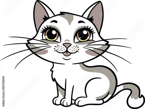 A delightful cartoon cat vector design, delightful printable black-and-white coloring page of a cat for kids.