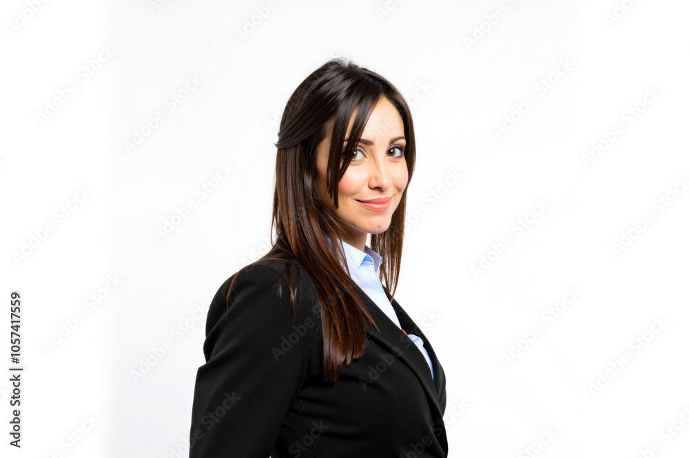 Confident businesswoman smiling on white background Confident businesswoman smiling on white background