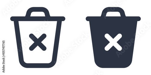 Clear Trash Bin, Empty Trash or Trash Bin with Cross simple icons set designed in filled, outline, line and stroke style