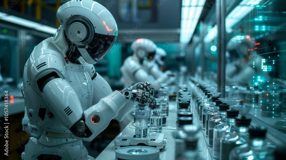 Fototapeta premium Futuristic Robots in a Laboratory: The Future of Science and Innovation
