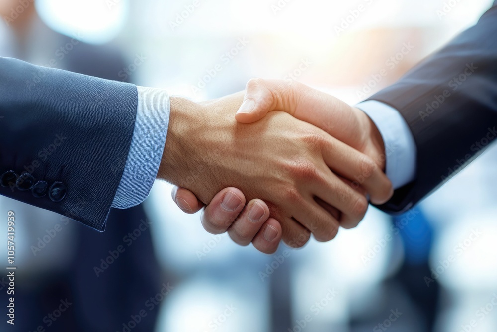 Business professionals shaking hands and networking in an office setting Business professionals shaking hands and networking in an office setting