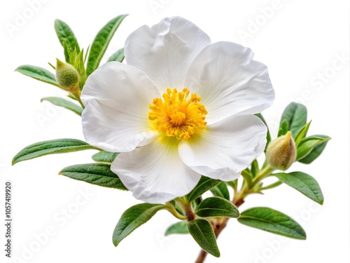 Cistus ladanifer flower plant isolated on on white background, Cistus ladaniferus white flower, White Transparent Photo, White Transparent Element