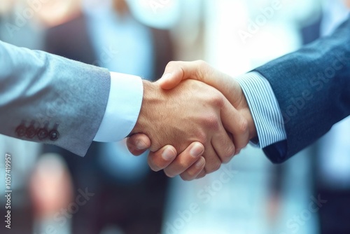 Business professionals shaking hands and networking in an office setting