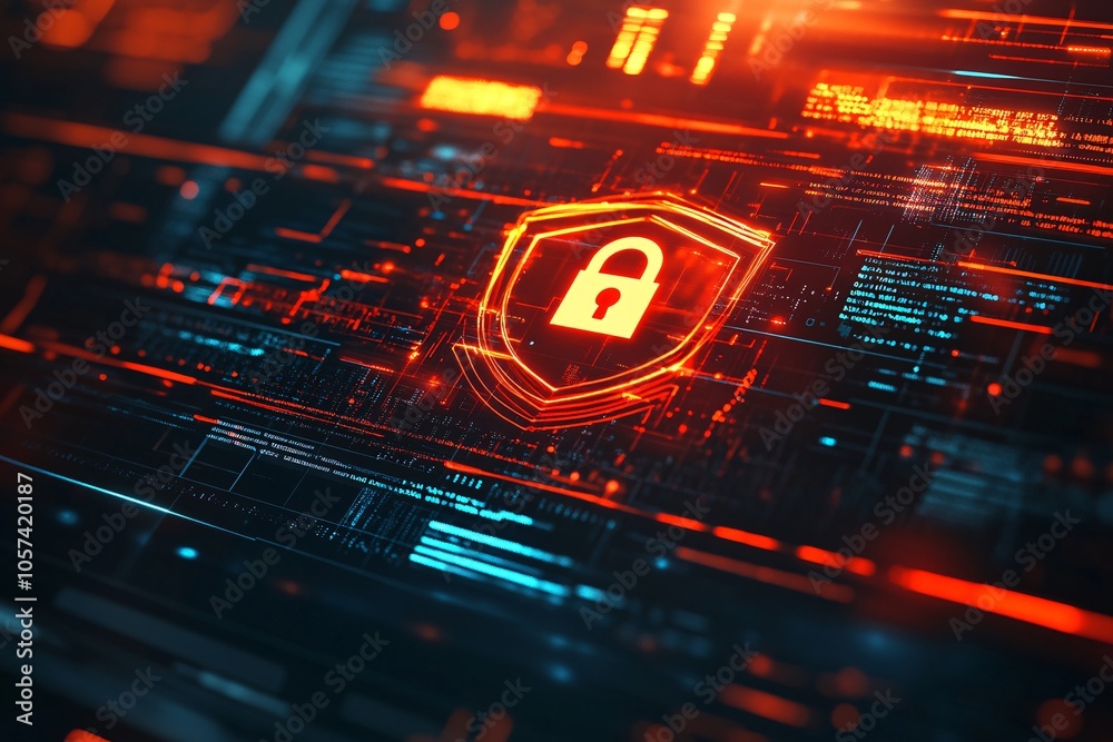 Digital padlock symbolizing cybersecurity protection within a futuristic data network at night