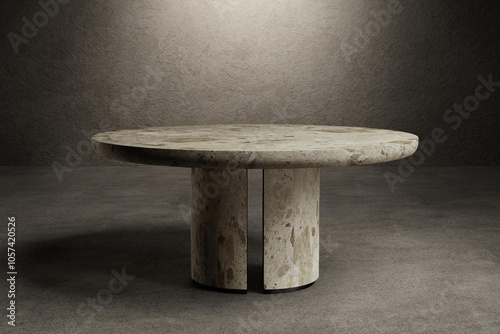 round wooden table with marble surface