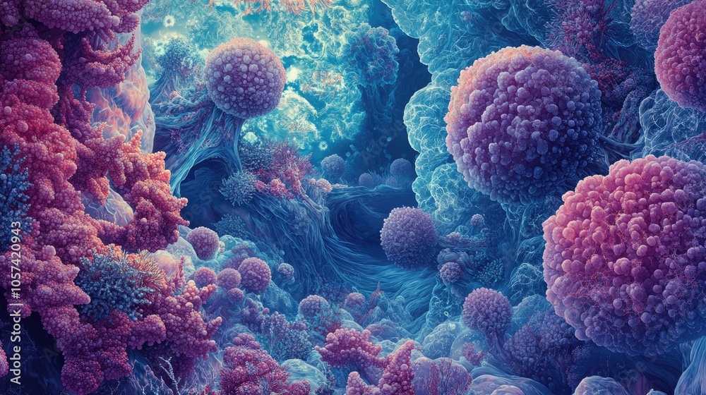 Concept art of biotechnology's role in tissue engineering with cellular regeneration and vibrant colors