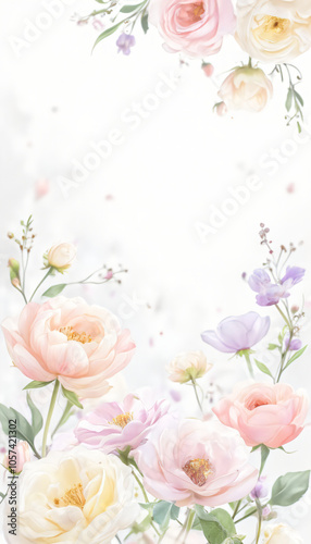 Delicate Floral Border with Soft Pink and Yellow Pastel Flowers