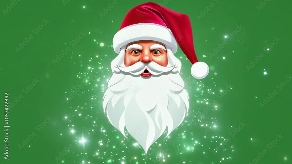 Santa Claus with a joyous expression and rosy cheeks against a green background. The classic Santa look radiates warmth, joy, and holiday cheer, suitable for Christmas cards, holiday videos, and festi Santa Claus with a joyous expression and rosy cheeks against a green background. The classic Santa look radiates warmth, joy, and holiday cheer, suitable for Christmas cards, holiday videos, and festi