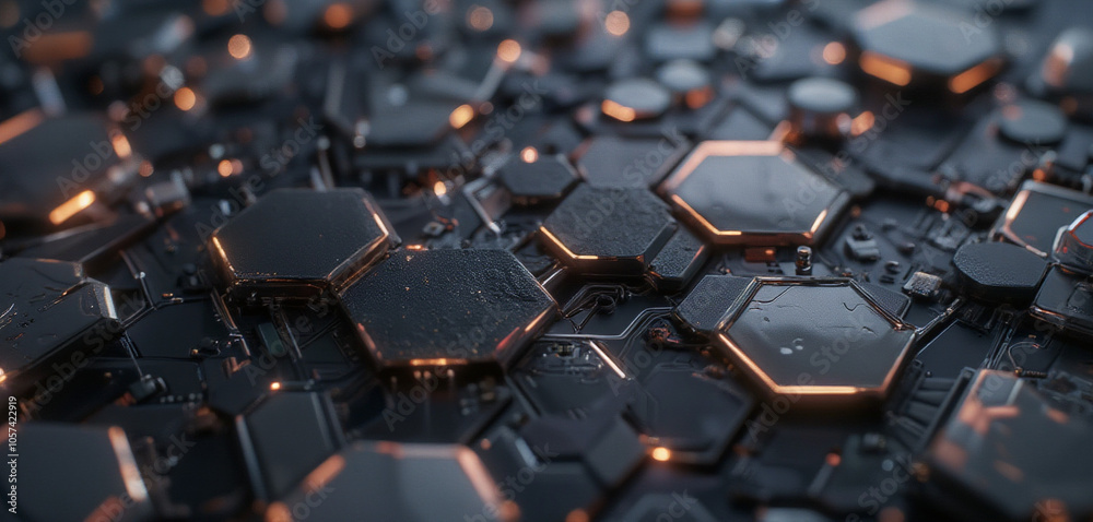 Futuristic Dark Hexagonal Grid with Orange and Black Accents Futuristic Dark Hexagonal Grid with Orange and Black Accents