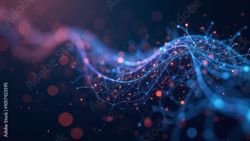 Futuristic Data Flow Through a Neural Network in Vibrant Particles