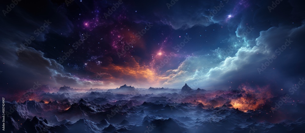 A breathtaking cosmic landscape featuring vibrant colors and celestial elements. A breathtaking cosmic landscape featuring vibrant colors and celestial elements.