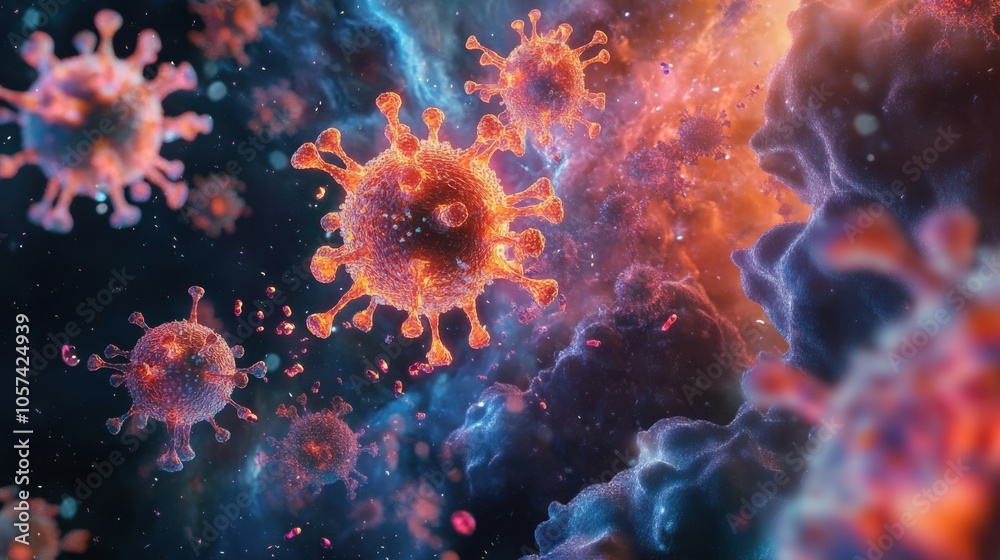 Microscopic view of the immune system attacking flu Microscopic view of the immune system attacking flu