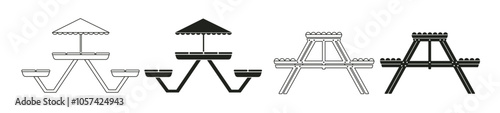 Picnic table icons vector set