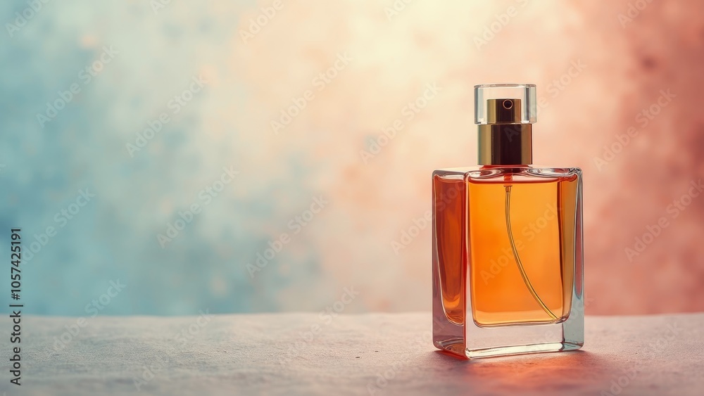 Elegant Perfume Bottle with Diffused Lighting and Vibrant Backdrop Elegant Perfume Bottle with Diffused Lighting and Vibrant Backdrop