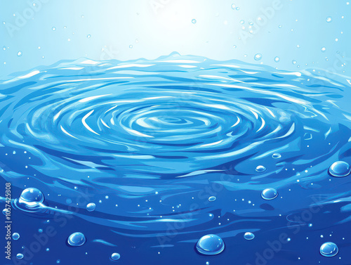 A mesmerizing whirlpool in vibrant blue water with shimmering light reflections.