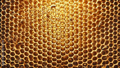 Honeycomb Structure with Golden Hexagonal Cells - Natural Beekeeping Concept