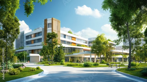 Modern hospital building with sustainable design