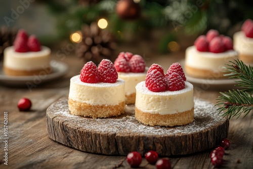 Wallpaper Mural holiday dessert display, mini cheesecakes displayed on a rustic wooden table with christmas decorations and space for text in the background Torontodigital.ca