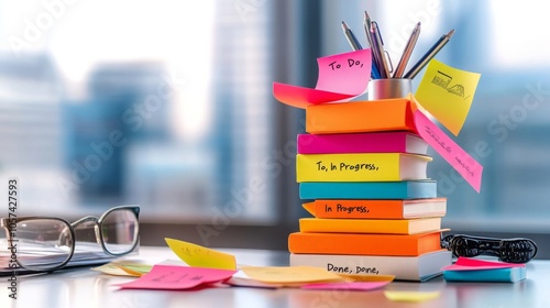 Stack of Books with To Do List and Pens