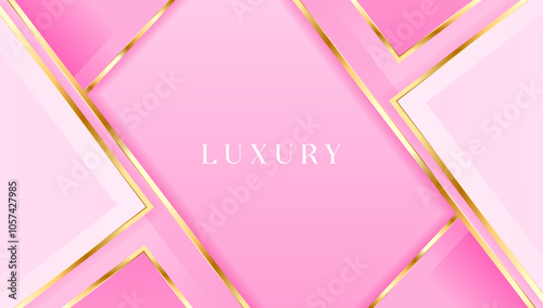 Sweet Pink and Luxury golden line background pink shades in 3d abstract style. modern template romance and deluxe design