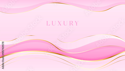 Sweet Pink and Luxury golden line background pink shades in 3d abstract style. modern template romance and deluxe design