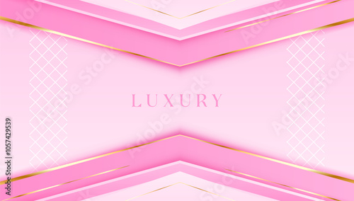 Sweet Pink and Luxury golden line background pink shades in 3d abstract style. modern template romance and deluxe design