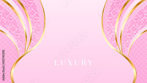 Sweet Pink and Luxury golden line background pink shades in 3d abstract style. modern template romance and deluxe design