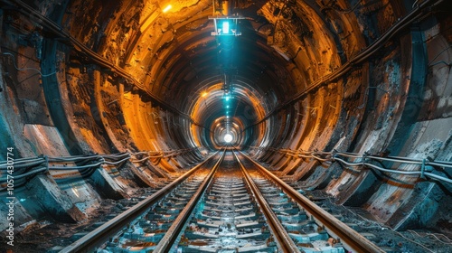 Construction of a tunnel of a high-speed railway line. Construction of a large tunnel in the mountain photo