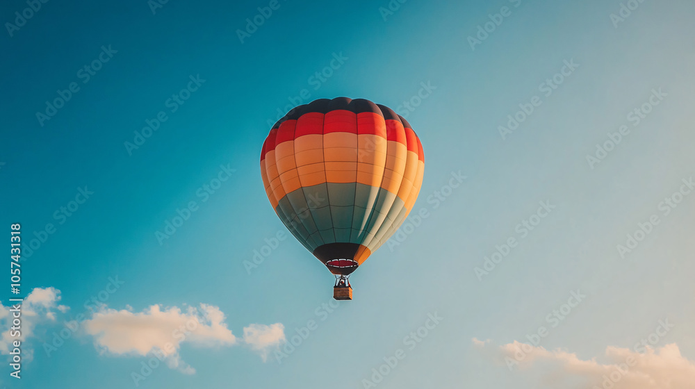 Obraz premium Colorful hot air balloons flying over mountain, Hot air balloon above high mountain at sunrise or sunset. 