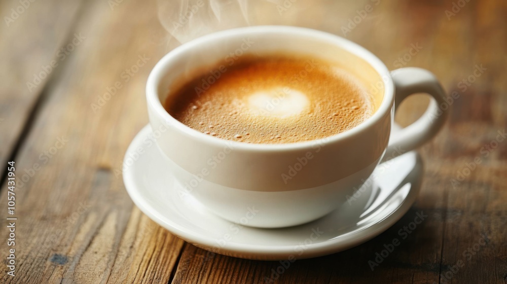 Steaming hot cup of coffee with a rich crema on top Steaming hot cup of coffee with a rich crema on top