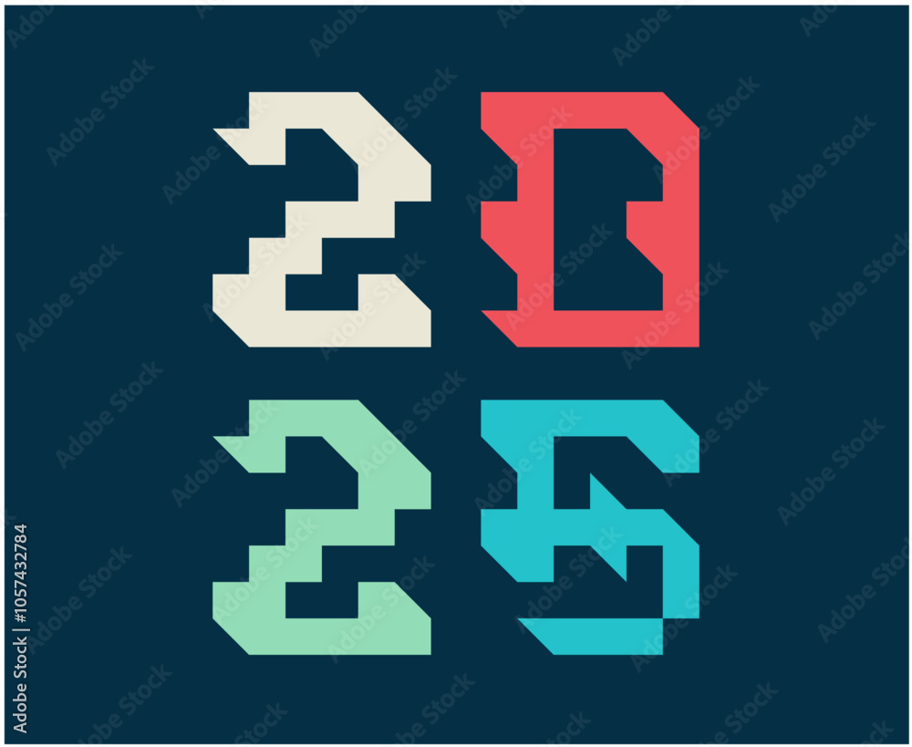 Obraz premium 2025 Happy New Year Holiday Design Multicolor Pixel Drawing Elegant Abstract Vector Illustration