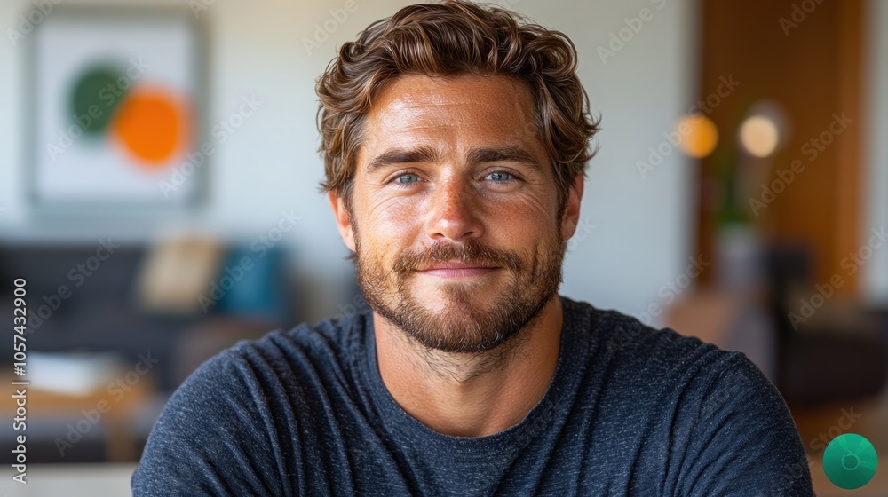 Portrait of a smiling man with wavy hair and beard Portrait of a smiling man with wavy hair and beard
