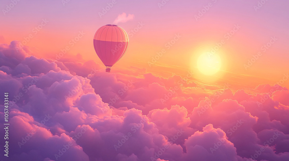 Obraz premium Colorful hot air balloons flying over mountain, Hot air balloon above high mountain at sunrise or sunset. 