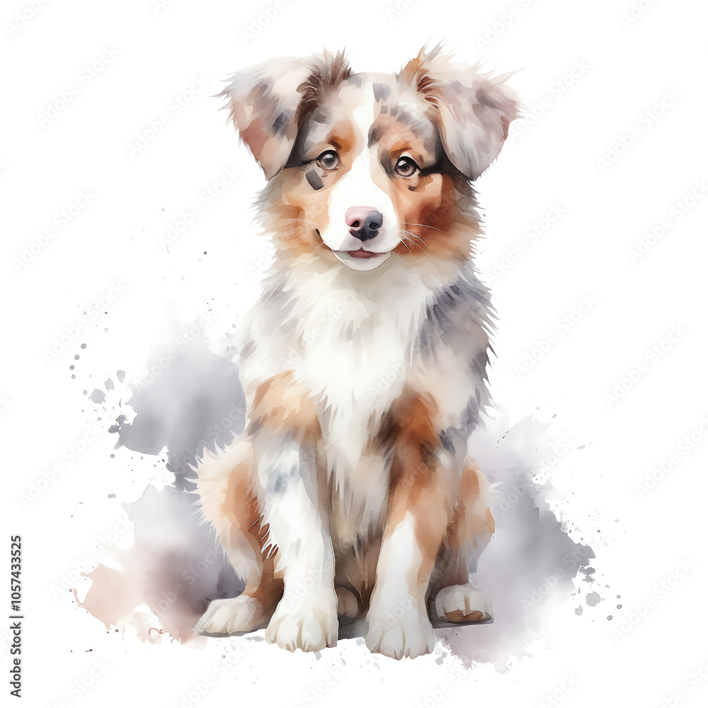 watercolor Australian shepherd on a isolated background, dog illustration, red merle color, transparent png watercolor Australian shepherd on a isolated background, dog illustration, red merle color, transparent png