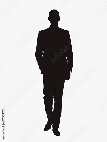 Man in a suit is walking on a white background. Concept of professionalism and formality