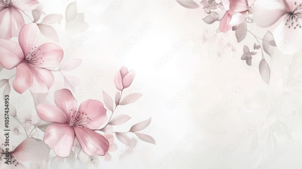 Elegant wedding invitation card design with a delicate floral wreath, featuring pastel-colored blossoms.