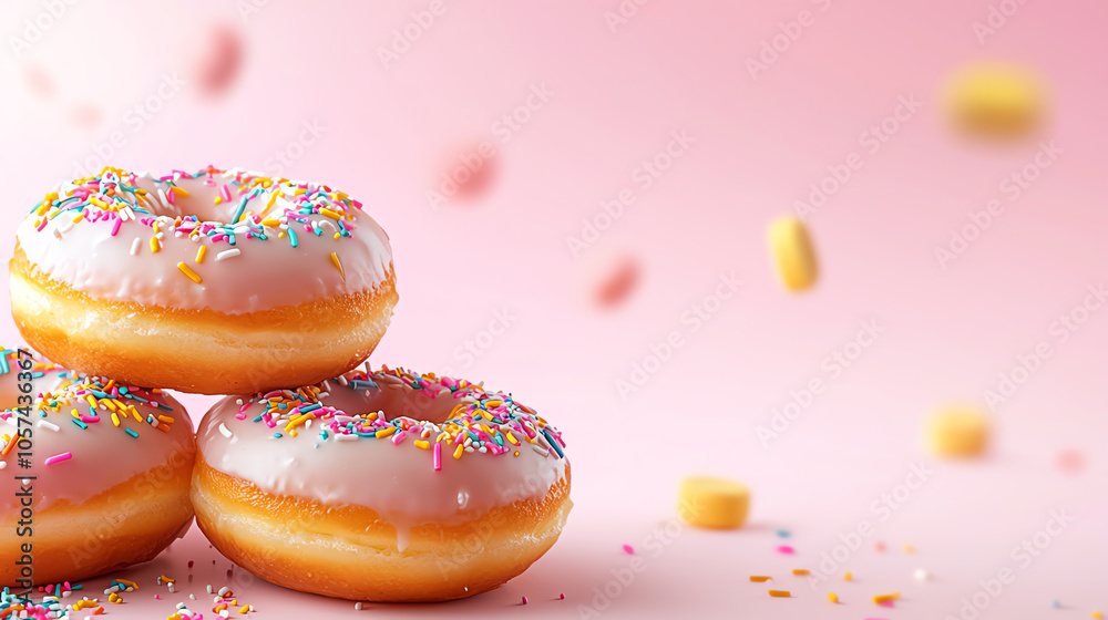 Delicious donuts with rainbow sprinkles on a soft pastel background a sweet delight for every occasion Delicious donuts with rainbow sprinkles on a soft pastel background a sweet delight for every occasion