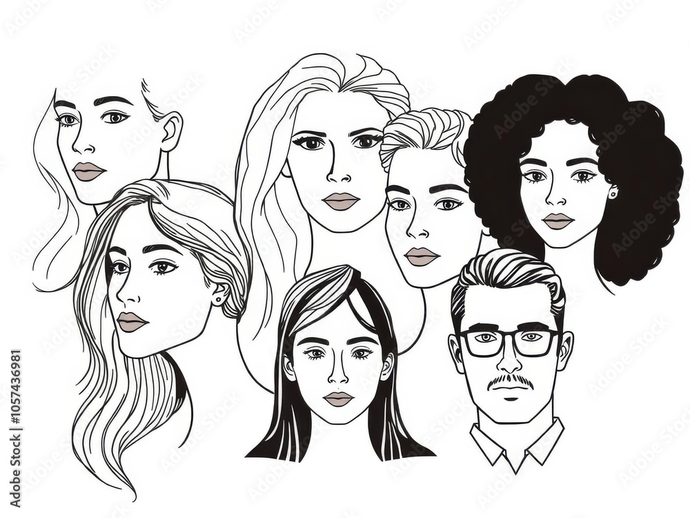 Abstract hand drawn faces collection in minimalist style with woman and man portrait in modern one line drawing art, portrait, modern, abstract Abstract hand drawn faces collection in minimalist style with woman and man portrait in modern one line drawing art, portrait, modern, abstract