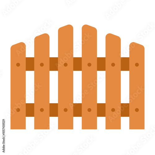 Flat Vector Illustration of Rustic Wooden Fence, Simple Outdoor Border Design, Wooden Fence Gate