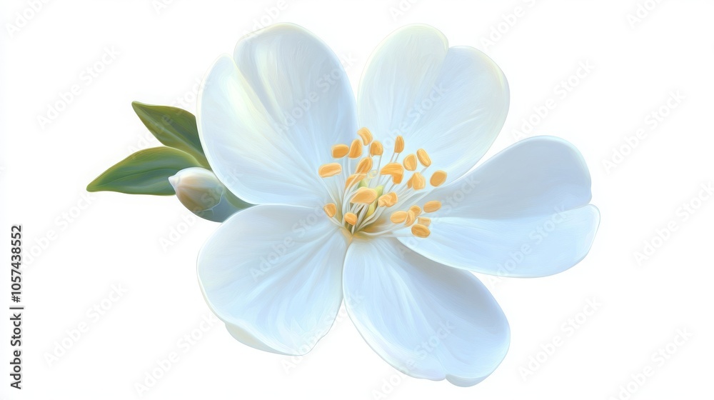 Isolated jasmine flower on a white background; highly detailed and realistic floral illustration Isolated jasmine flower on a white background; highly detailed and realistic floral illustration